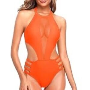 Orange Halter Neck Women's Swimsuit